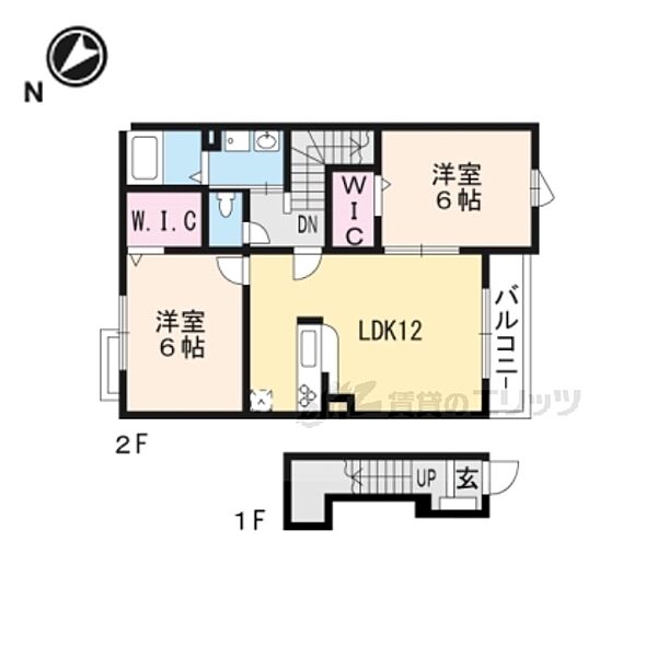 滋賀県栗東市上鈎(賃貸アパート2LDK・2階・58.93㎡)の写真 その2