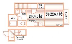 ヴァンパッソル2 1DKの間取図画像