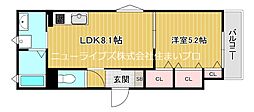 京阪本線 寝屋川市駅 徒歩10分の賃貸アパート 2階1LDKの間取り