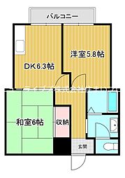 シャンテ渡辺 2DKの間取図画像