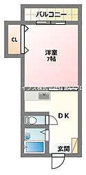 山一大和田ハイツ 1DKの間取図画像