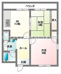 大西マンション 2DKの間取図画像