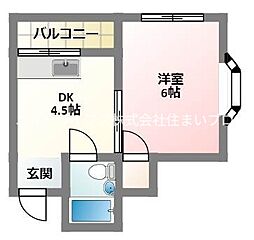 サンライズ堀溝 1DKの間取図画像