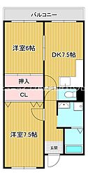 ピュアネスDOI 2DKの間取図画像