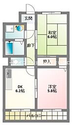 M'プラザ楠根弐番館 2DKの間取図画像
