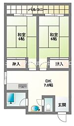八幸マンション 2DKの間取図画像