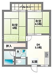 植栄ハイツ 2DKの間取図画像