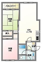 カルチェ・ダムールCブロック 2LDKの間取図画像