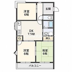 パレ音羽 3DKの間取図画像