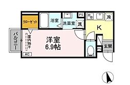 バス バス和地山下車 徒歩2分の賃貸アパート 2階1Kの間取り