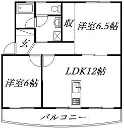 上島マンション 2LDKの間取図画像