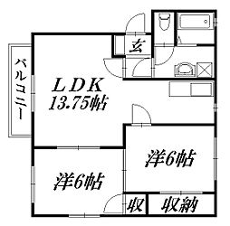 K'sホームB 2LDKの間取図画像