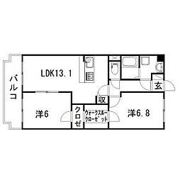 R・ウィステリア 2LDKの間取図画像