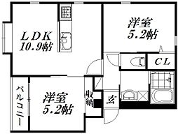 ヴァン・ティ・アン2 2LDKの間取図画像