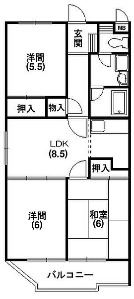 静岡県浜松市中央区向宿1丁目(賃貸マンション3LDK・3階・57.75㎡)の写真 その2