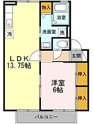 メルベーユA 1LDKの間取図画像
