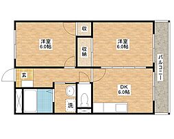 ロザージュII 2階2DKの間取り