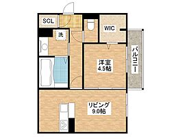ホワイトクレイン野洲 2階1LDKの間取り