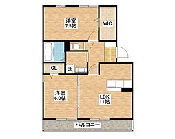 メイプルコート2 2LDKの間取図画像