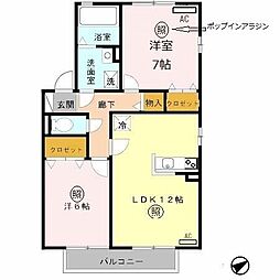 リビングタウン堅田C棟 2LDKの間取図画像
