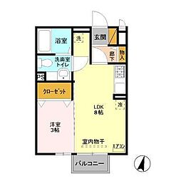 ハイデルベーレ B棟　202号室 2階1LDKの間取り