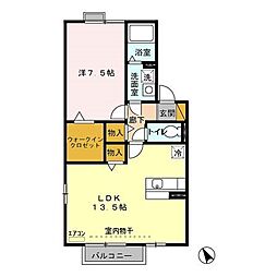 ピア A・C棟 A　205号室 2階1LDKの間取り