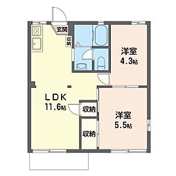 リブウェル六高E棟　101号室 1階2LDKの間取り