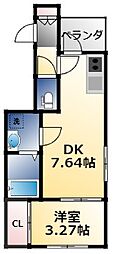 近鉄大阪線 久宝寺口駅 徒歩10分の賃貸アパート 2階1DKの間取り