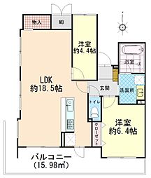 アズループレシオ 2LDKの間取図画像