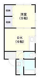 ひかりハウス六番館B 1DKの間取図画像