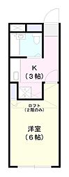 ドリームハウス下植木A 1Kの間取図画像