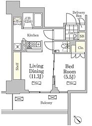 JR総武本線 馬喰町駅 徒歩1分の賃貸マンション 5階1LDKの間取り