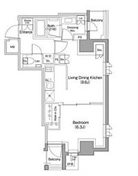 ザ・パークハビオ小石川 1LDKの間取図画像