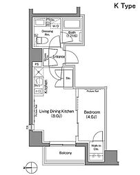 ザ・パークハビオ上野御徒町 1LDKの間取図画像