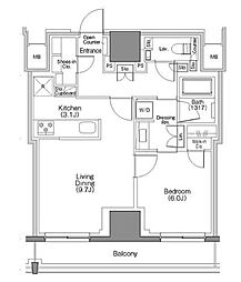 ザ・パークハビオSOHO大手町 1LDKの間取図画像