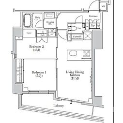 ザ・パークハビオSOHO市谷左内町 2LDKの間取図画像