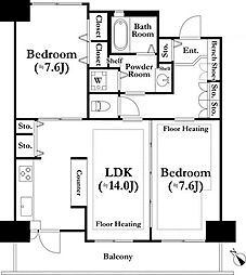 河田町ガーデン3号棟 2LDKの間取図画像
