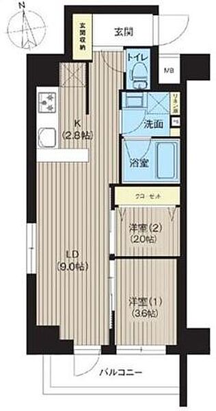 東京都新宿区東五軒町(賃貸マンション2LDK・4階・40.97㎡)の写真 その2