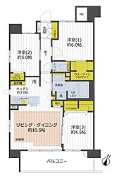 イニシア武蔵中原 3LDKの間取図画像