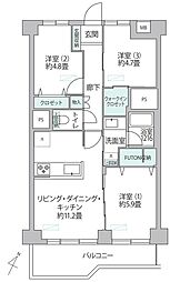 シーアイマンション駒場A棟 3LDKの間取図画像