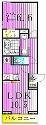 八潮市大字垳アパート 1LDKの間取図画像