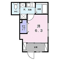 サンダーソニア 1Kの間取図画像