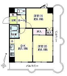 第126新井ビル 2DKの間取図画像