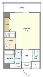 リテラス町屋 3階ワンルームの間取り