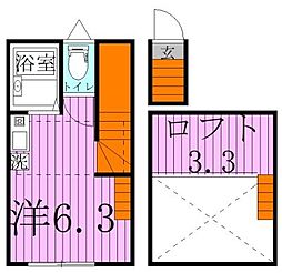 ヴェルミオン 2階ワンルームの間取り