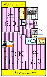 シャルマン 2LDKの間取図画像