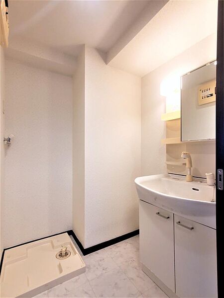 画像19:洗面所には洗面化粧台、洗濯機置き場があります。防水パンは備え付けです。