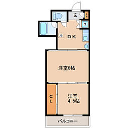 シャングリラ福沢 2DKの間取図画像