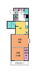 クレスト連坊 2DKの間取図画像