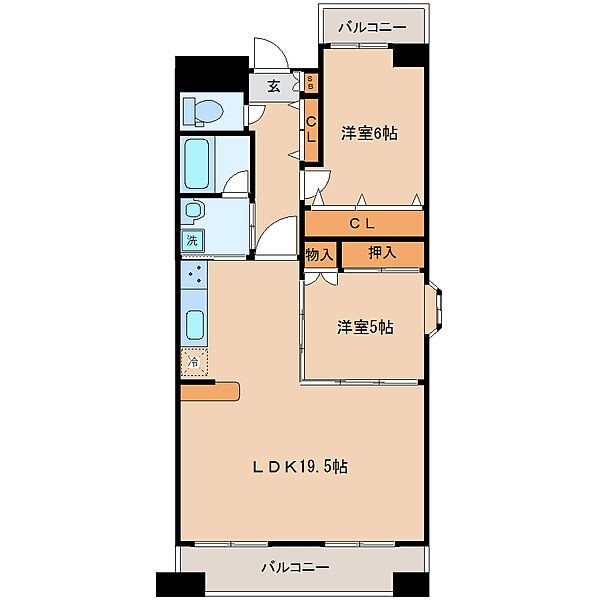 宮城県仙台市宮城野区榴ケ岡(賃貸マンション2LDK・5階・70.00㎡)の写真 その2